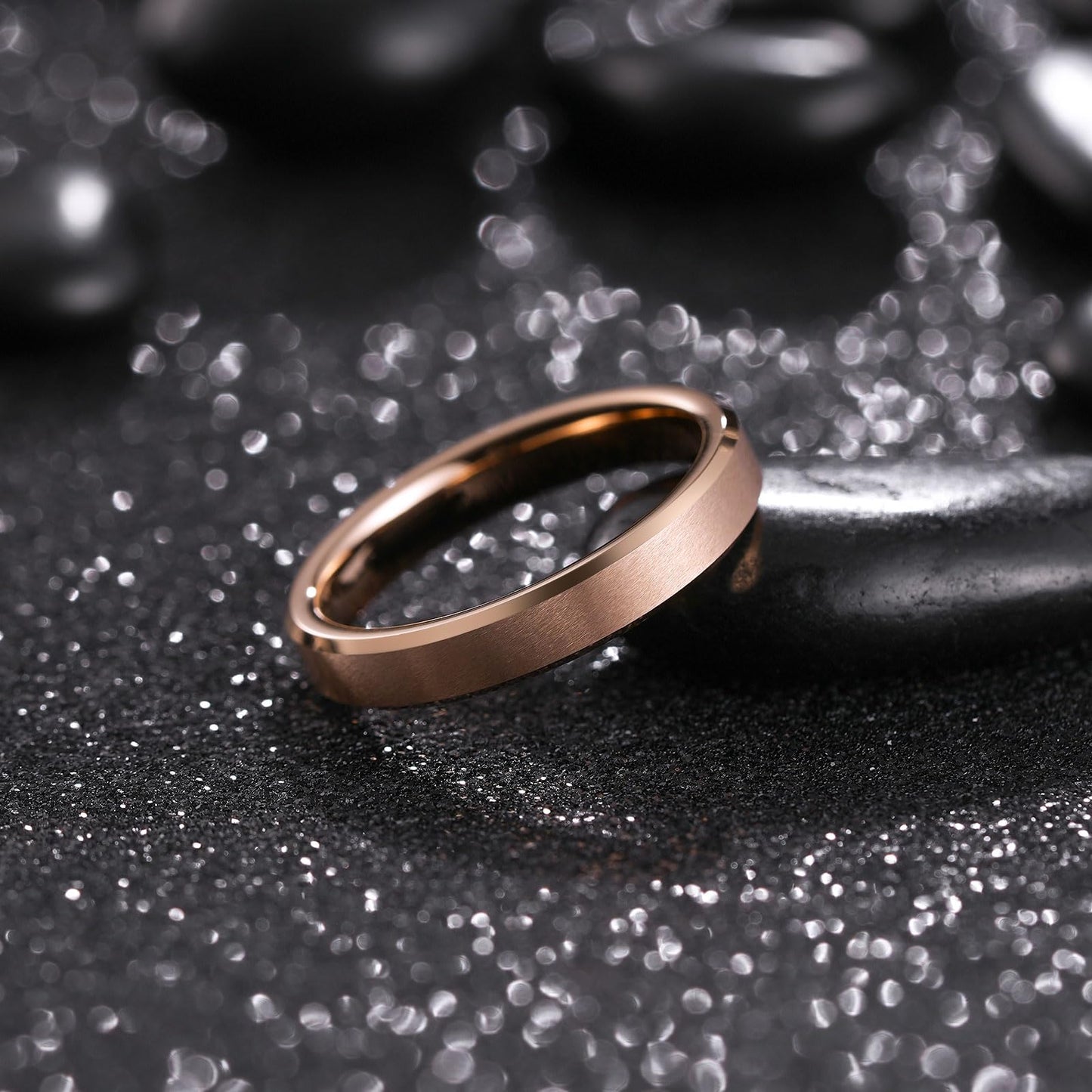 King Will Rose Gold Basic Tungsten Rings For Men Women 4mm Wedding Band Polished Edge Brushed Matte Promise Ring Comfort Fit, size 8