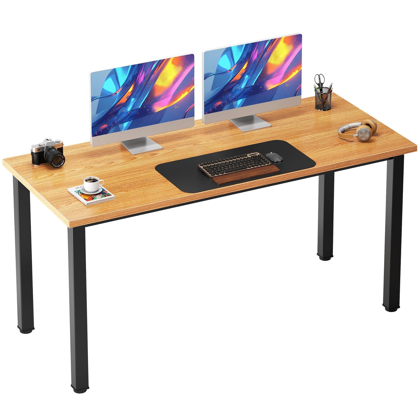 Need 54.3 Inch Large Computer Desk, Modern Simple Style Desk for Home Office, Basic Writing Table for Study Student, Teak