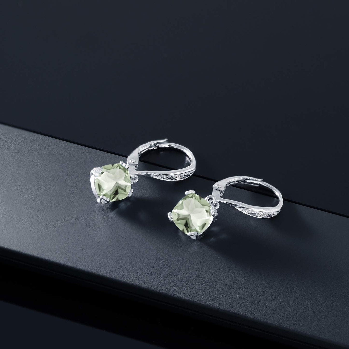 Gem Stone King Drop Dangle Earrings For Women | 7MM Cushion Cut Gemstone Birthstone and Diamond | 925 Sterling Silver | Jewelry Gift for Mom Wife Her | Prasiolite | Sterling Silver
