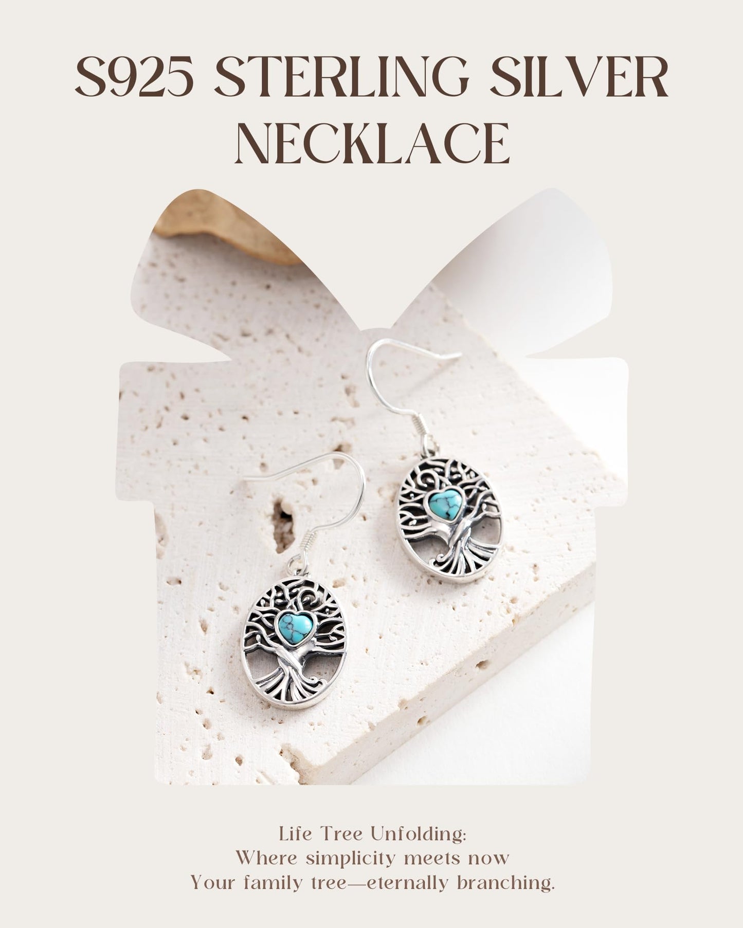 S925 Sterling Silver Turquoise Dragonfly Sunflower /Hummingbird/Butterfly/Cross/Anchor Earring Vintage Bohemian Jewelry Natural Drop/Stud Earrings Birthday Jewelry Gifts for Women (Turquoise Tree of Life Earrings)
