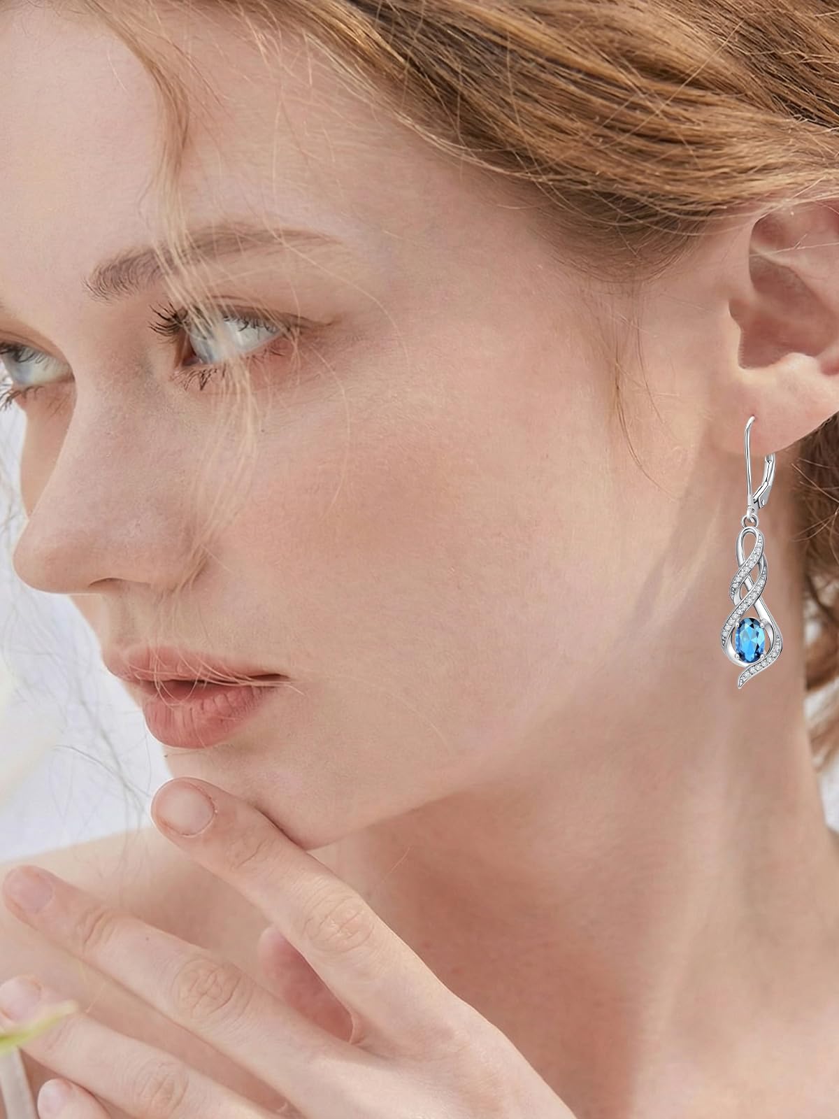 POIUY Aquamarine March Birthstone Infinity Leverback Dangle Earrings Hypoallergenic Drop Earrings Love Jewelry Anniversary Christmas Wedding Gift for Mom Wife Sister Daughter Girlfriend