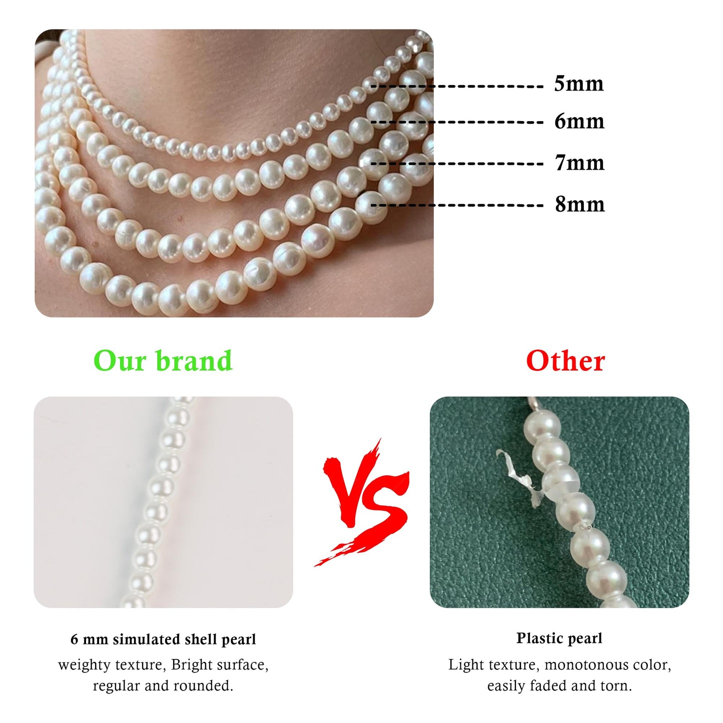 Trinckle Pearl Necklaces for Women, 6 MM White Pearl Choker Necklace 14'' Dainty Pearl Necklace as Birthday Gifts for Teens Pearl Costume Strands White Jewelry Wedding Bride Bridesmaid Gifts