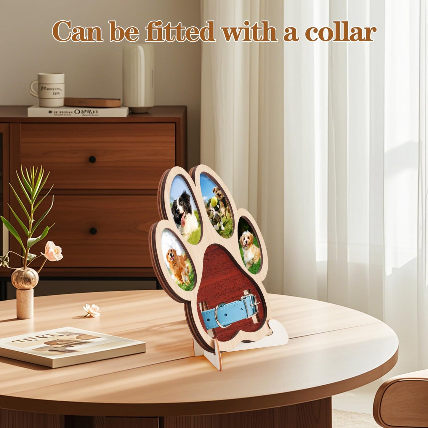 Aanqilze Pet Memorial Paw Photo Frame 4 Photo Collage Display for Dogs & Cats, Dog Keepsake Picture Frame with Collar/Harness Holder, Sympathy Gift for Pet Loss, Pet Enthusiast Commemorative Gift