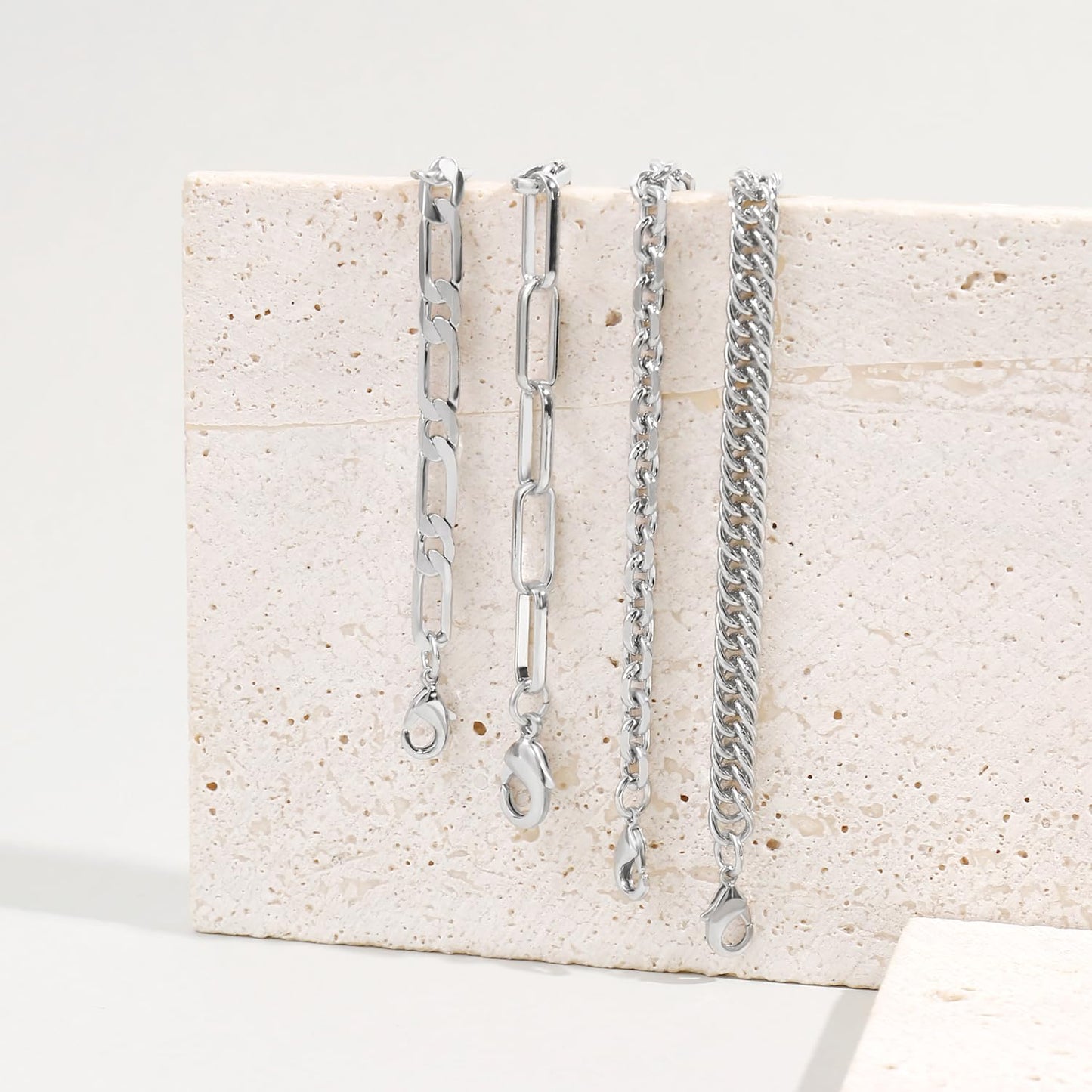 Silver Chain Bracelets Set for Women Dainty Silver Chunky Link Layered Paperclip Rope Chain Stake Bracelet Sets Fashion Trendy Jewelry for Women