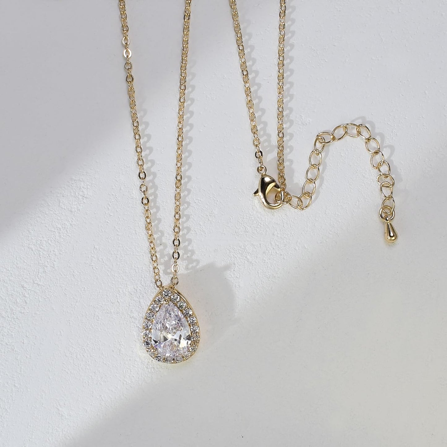 UDYLGOON Teardrop Cubic Zirconia Jewelry Set Necklace Earrings Bracelet Bridal Wedding Jewelry for Women Bridesmaid Prom Party (2 Set - Gold Plated)