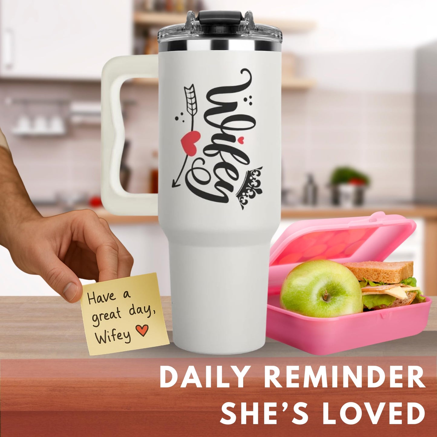 Mothers Day Gifts for Wife - Wife Tumbler 40Oz from Husband, Wifey Gifts on Birthday & Anniversary, Present Ideas for Wifey Her, Cool Wedding Coffee Cup with Straw and Handle, Drinking Mug for Women