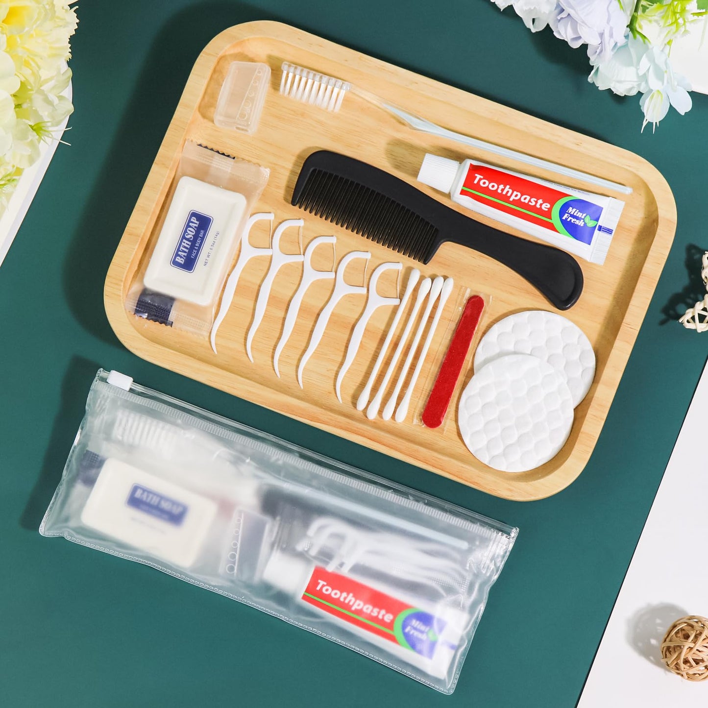 HQSLsund 10 Sets Personal Hygiene Kit Bulk, Disposable Toothbrushes with Toothpaste Floss Comb Soap Cover and Vanity Kit, Toiletry Kits Homeless Supplies Bulk for Women,Men,Travel,Homeless