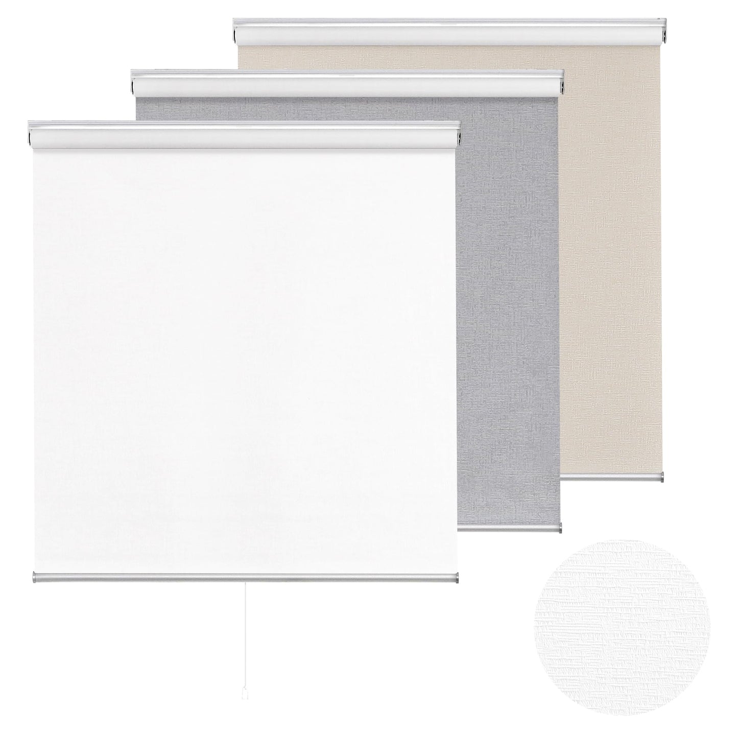 ChrisDowa Cordless 100% Blackout Roller Shade, with Striped Jacquard, Thermal Insulated, UV Protection Fabric, Total Blackout Blinds for Window, French Doors, Home and Office. White, 36" W x 72" H