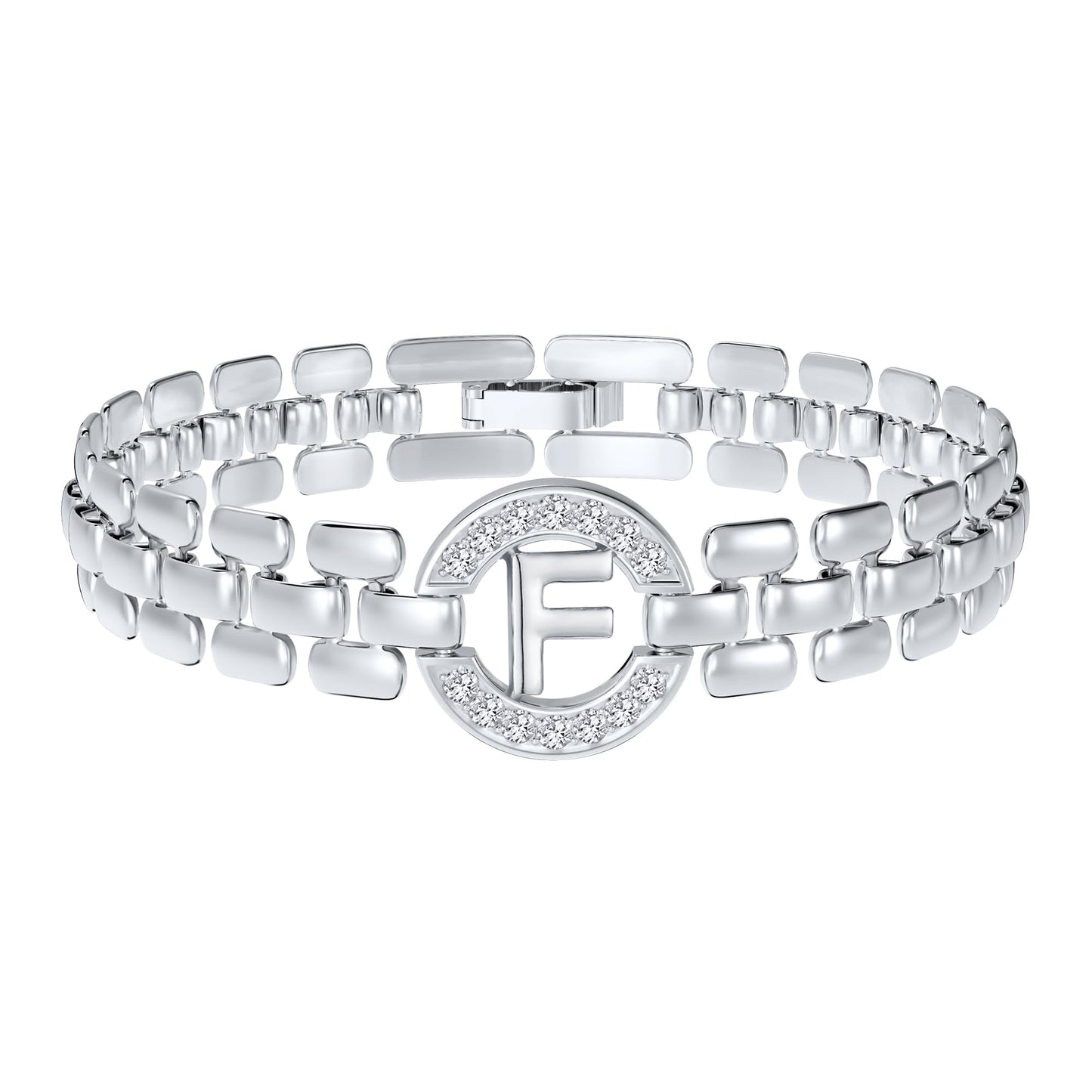 WEDDINEN Initial Bracelet,Silver Letter Bracelets for Women, Thick Bangle Wrist Gold Alphabet Bracelets for Women, Christmas Gifts for Women Jewelry Initial F Charm Chain