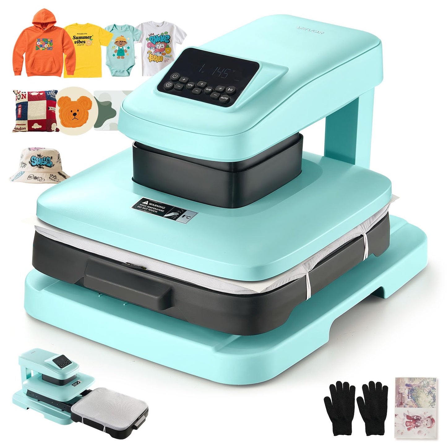 VEVOR Auto Heat Press Machine, 15 x 15 inch, T-Shirt Press Machine with Auto Release and Adjustable Pressure, Digital Display, Rapid Heating, for Sublimation, Vinyl, Heat Transfer Projects, Green