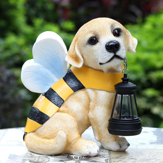 Aclema Solar Garden Statue - Honeybee Dog Figurine with LED Lantern, Resin Outdoor Decor for Patio, Lawn & Yard, Garden Art, Ideal Gift for Mom, Grandma, Housewarming