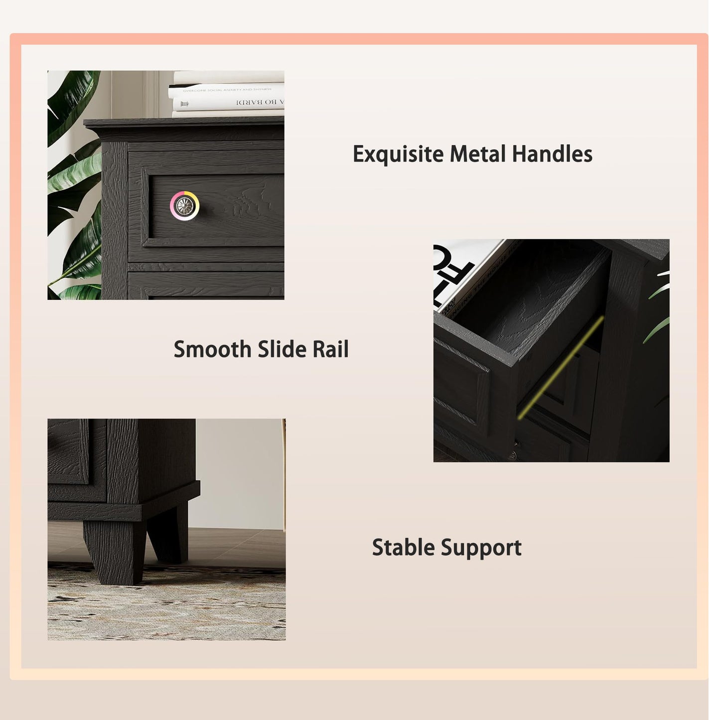 IDEALHOUSE 7 Drawer Dresser, Large Wooden Storage Chest of Drawers with Exquisite Metal Handles, 47" Wide Dresser TV Stand, Drawer Organizer for Bedroom, Living Room, Hallway, Entryway, Black
