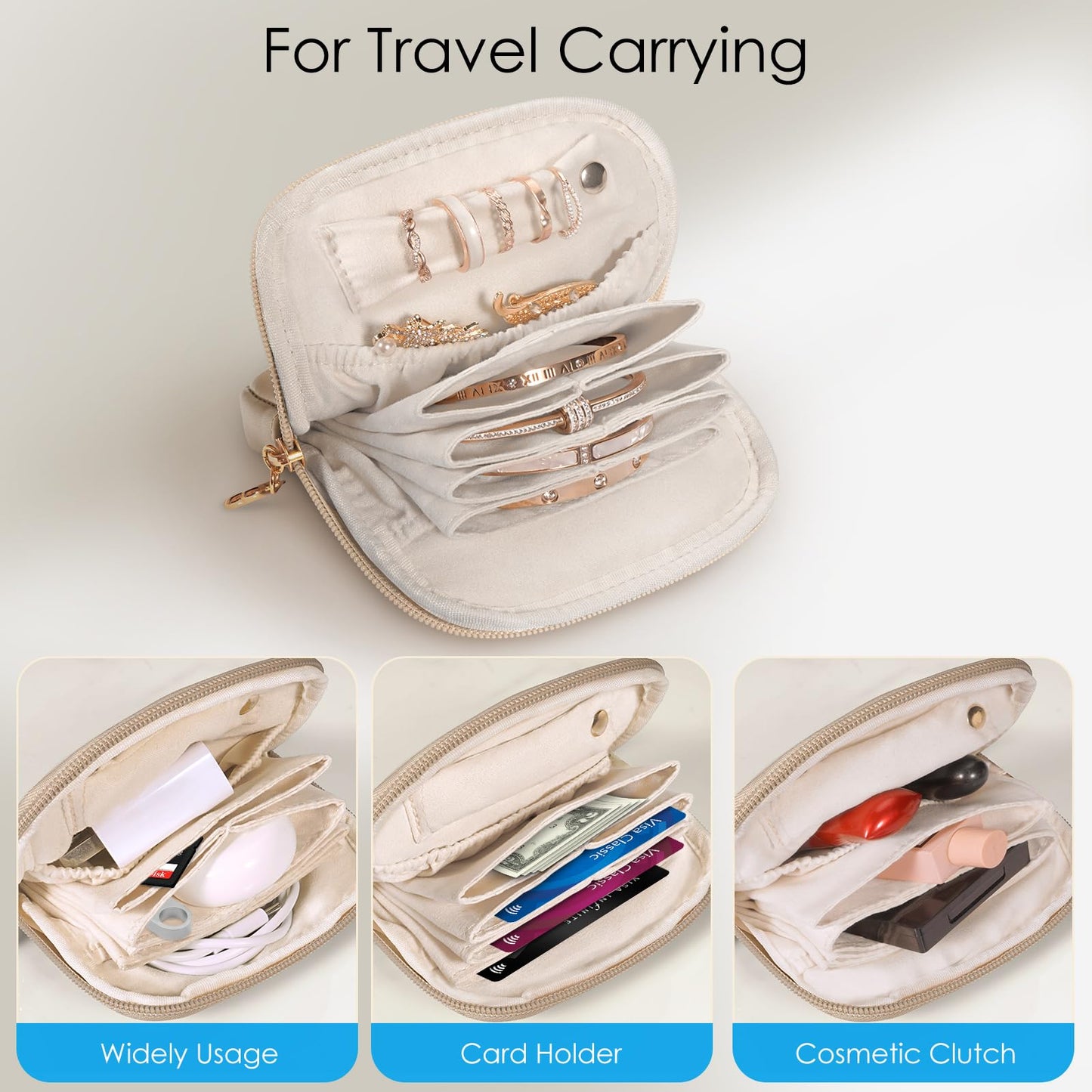 SITHON Small Travel Jewelry Case with Ring Holder, Mini Velvet Jewelry Pouch Bags, Compact Storage Organizer for Bracelet Necklaces Earrings Travel Essentials, Mother’s Day Gifts (Toffee)