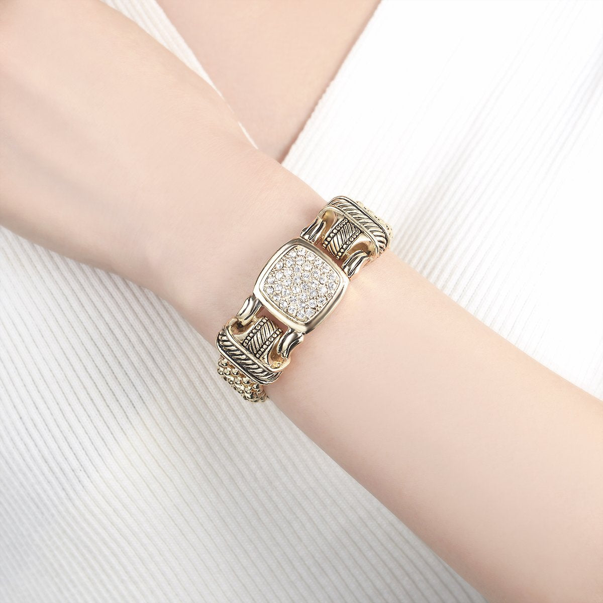 UNY JEWEL Pave Crystals Designer Inspired Statement Popcorn Chain Bracelets Women Jewelry Magnetic Clasp Christmas Gifts (Gold 6.75 Inch)