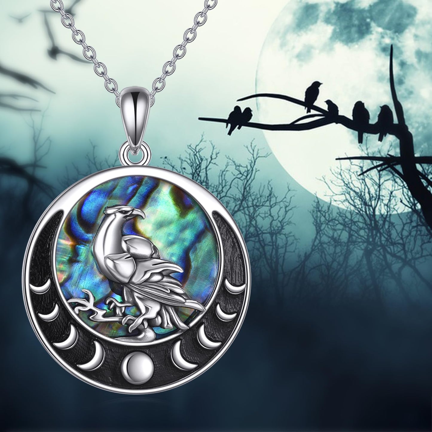 YONFQE Raven Necklace S925 Sterling Silver Crow Raven Pendant Jewelry Gifts for Men Women