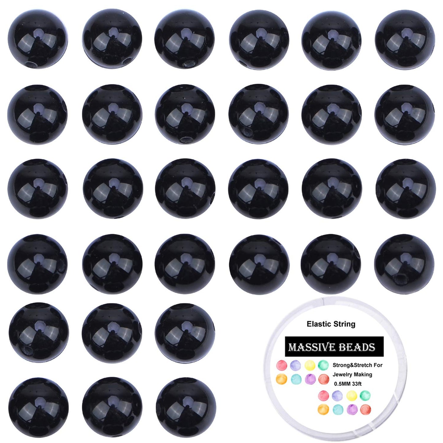 100Pcs Natural Crystal Beads Stone Gemstone Round Loose Energy Healing Beads with Free Crystal Stretch Cord for Jewelry Making (Black Onyx, 8MM)