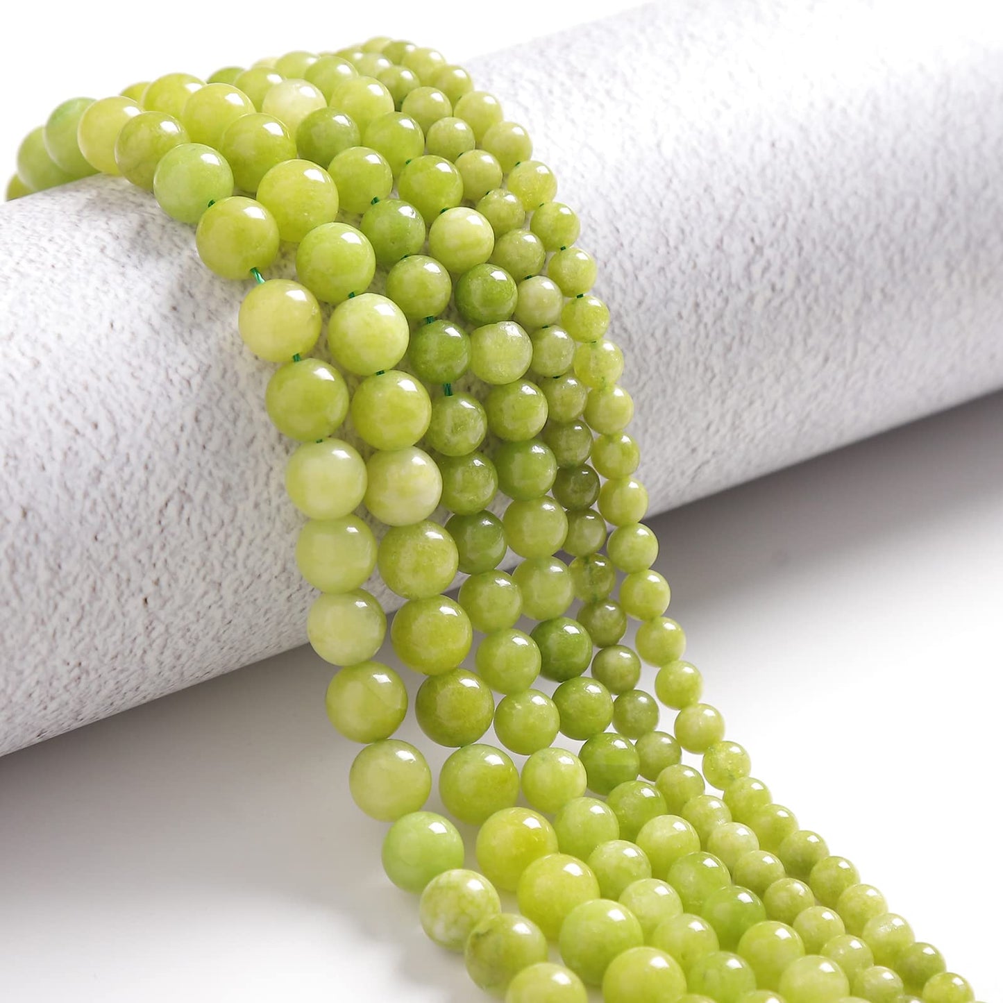 35pcs 10mm Peridot Loose Beads for Jewelry Making, Natural Semi Precious Beads Round Smooth Gemstone Spacer Beads Charms for Necklaces Bracelets