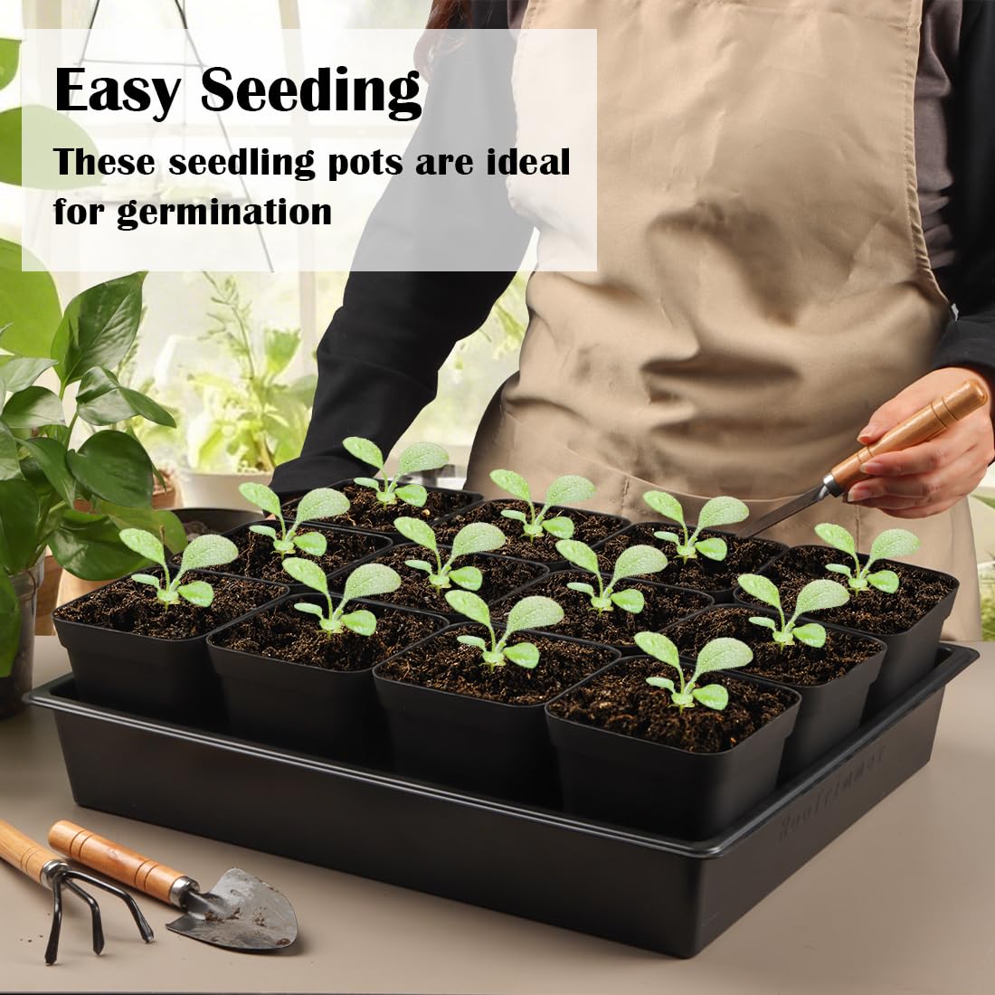 RooTrimmer 4 inch (10CM) Square Nursery Pots 120pcs, Sturdy Seedlings Trays 10 Pcs, Seeds Starter Germination Tray, Microgreening Planter Nursery Propagation 10 Sets