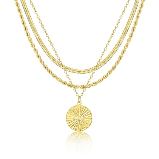 AGWOLF Gold/Silver Layered Necklaces for Women,Dainty 14k Gold Plated Stackable Choker Necklaces for Women,Trendy Layering Coin Chain Pendant Jewelry Set Gifts