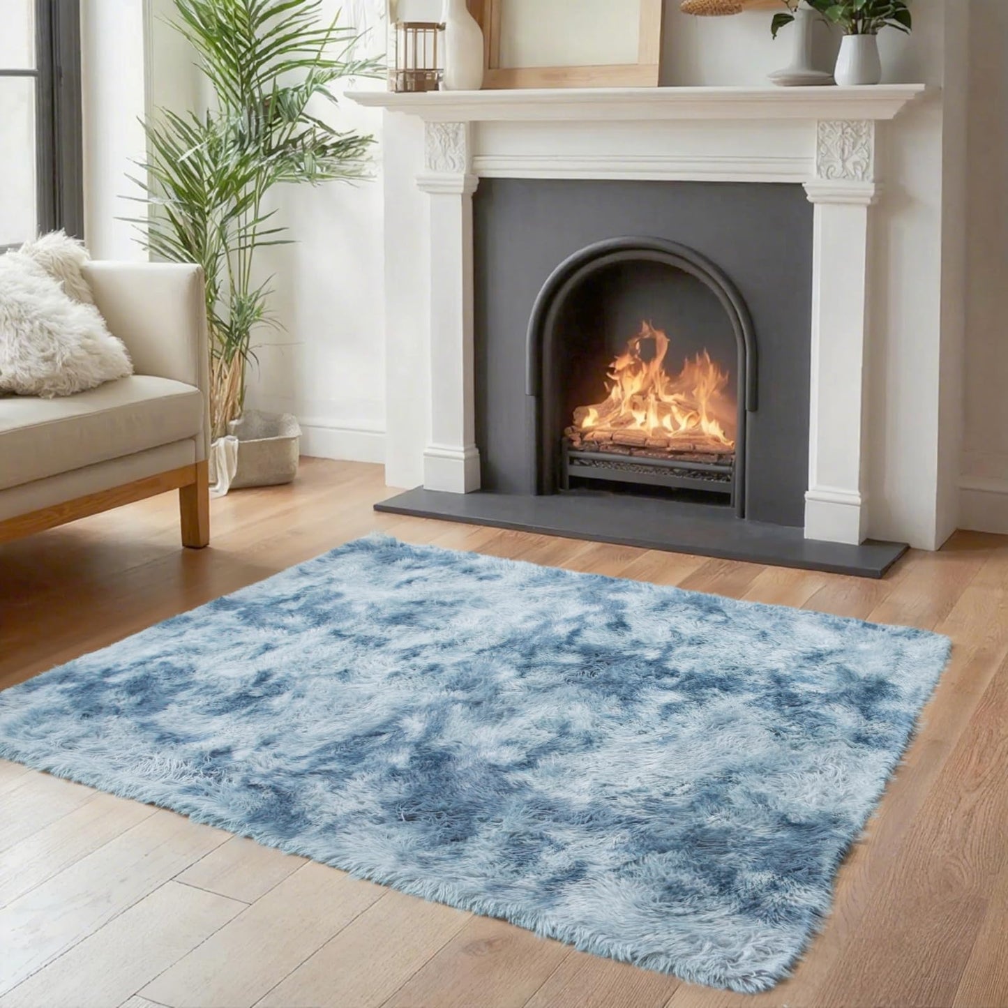 3x5 Rug, Bedside Preppy Dorm Area Rug, College Essentials Small Carpets for Bedroom, Anti Slip Fluffy Gray Living Room Rugs Home Decor(3 x 5, Dark Blue Tie-Dyed)