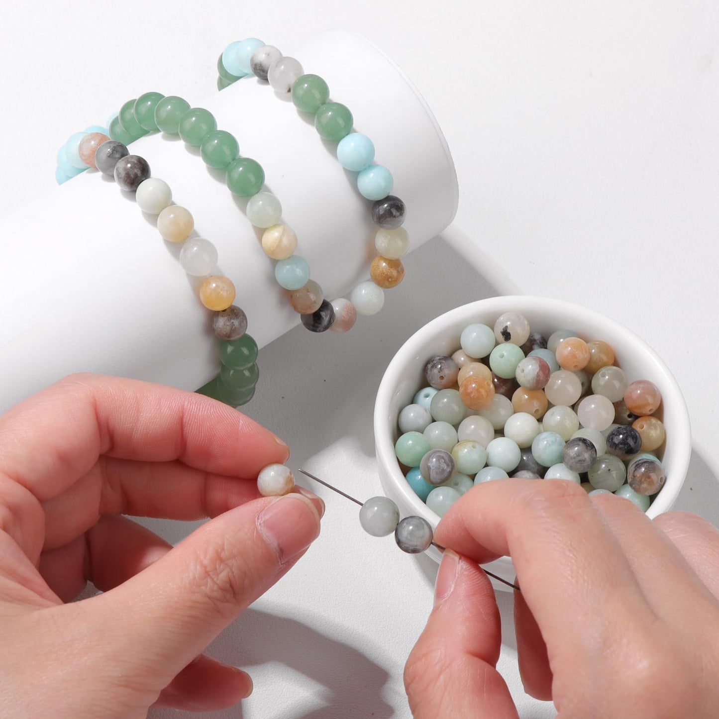 Risyfjew 50PCS 8mm Natural Amazonite Beads Gemstone Round Loose Beads for Jewelry Making Chakra Crystal Stone Beads for Bracelets Necklace Earrings Making Supplies (50pcs/Strand)