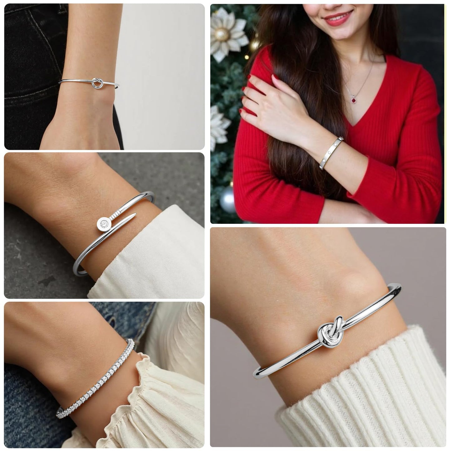 FAFUGA 18 K Silver Plated Love Bangle Bracelet Stack Cuff Jewelry for Women Jewelry Set for Women Gift with Box (style11)