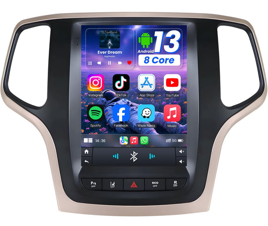8Core Car Radio for Jeep Grand Cherokee 2014 2015 2016 2017: Tesla Style Touch Screen Stereo Replacement with Carplay Android Auto，5GWiFi BT5.0 FM/AM 36EQ Split Screen GPS 1080PBackup Camera SWC