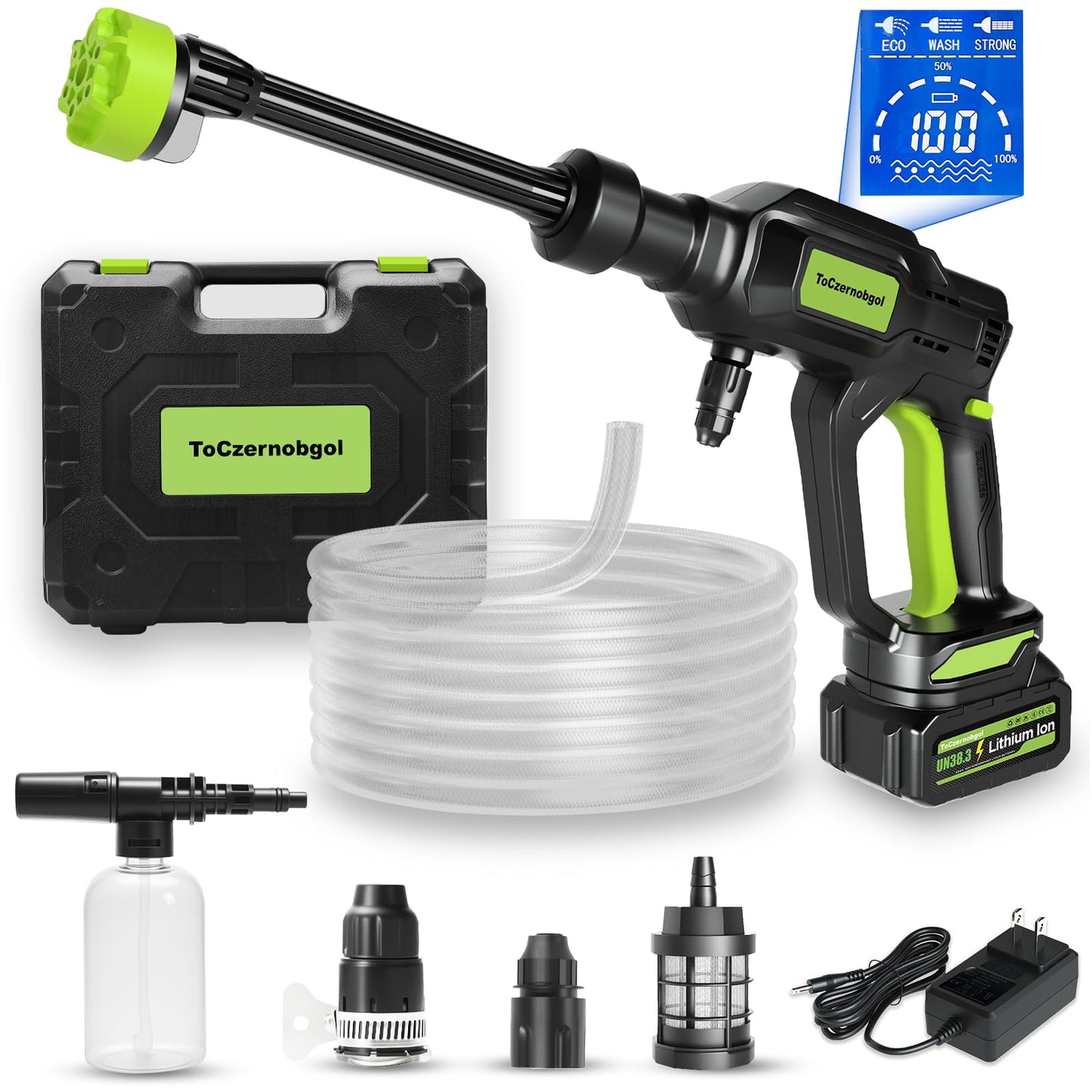 Cordless Portable Pressure Washer, 4.0Ah Battery-Powered Handheld Power Cleaner with 1200 PSI Brushless Motor, 6-in-1 Nozzle & 3-Speed Settings, LCD Display, for Car, Garden, Patio, Fence