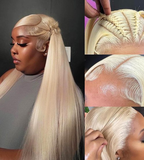 Amecire 613 Lace Front Wig Human Hair 13x4 HD Transparent Straight Wigs Human Hair Blonde Lace Front Wigs Pre Plucked Glueless Wig Human Hair 180% Density Blonde Lace Frontal Wigs 22INCH