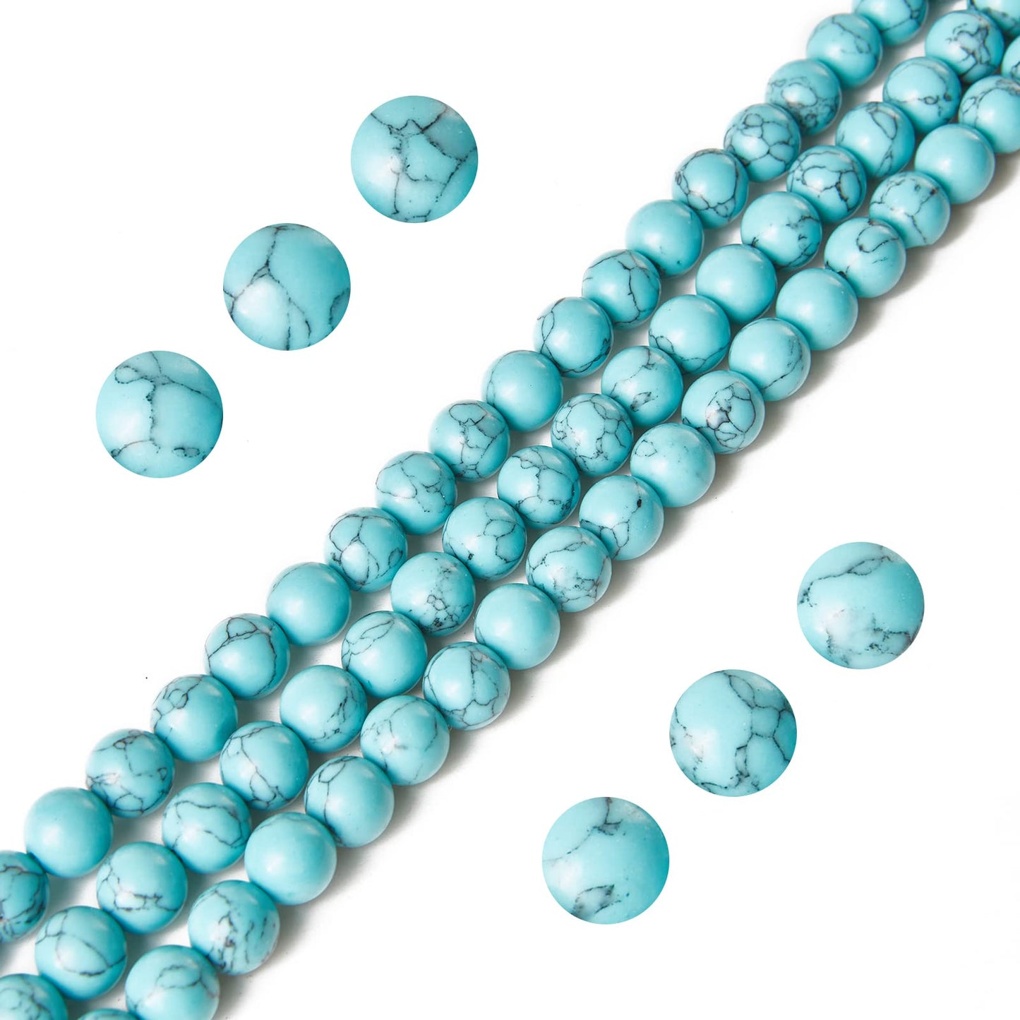 100pcs 8mm Blue Turquoise Beads Natural Gemstone Beads Round Loose Beads for Jewelry Making
