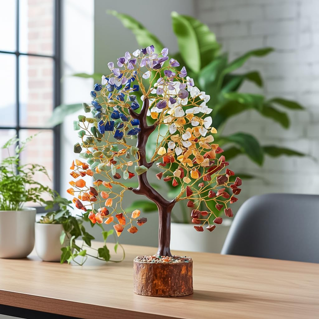 BEZAVO 7 Chakra Crystal Tree of Life Money Tree, Healing Crystals Home Decor, Birthday Gifts for Women Mom Wife, Gift for Her, Living Room Bedroom Shelf Decor, House Warming Wedding Gift Gem Tree