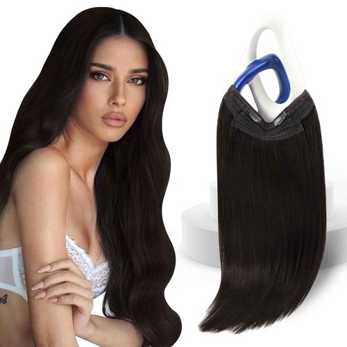 Sunny Hair Wire Hair Extensions Real Human Hair Fish Line Human Hair Extensions Invisible Wire Extensions Darkest Brown #2 18 Inch