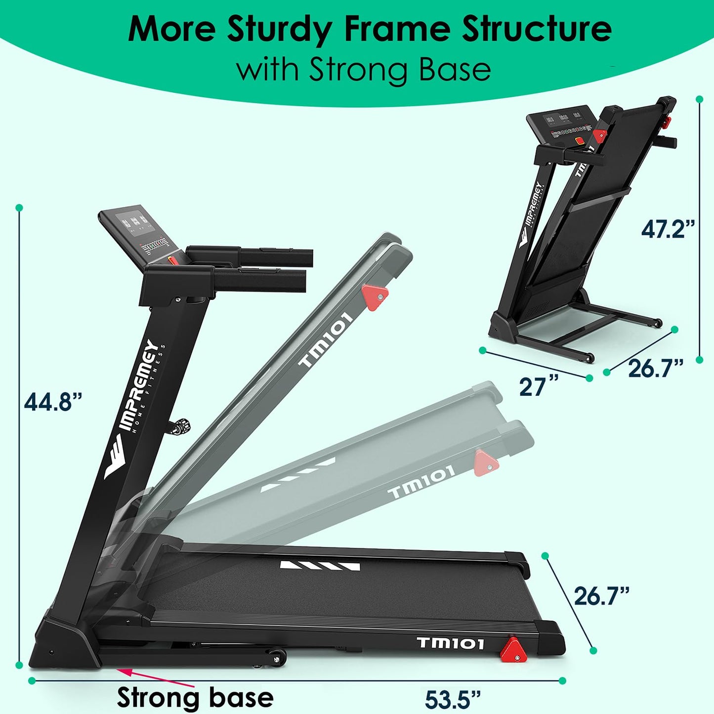 Impremey Folding Treadmill with Incline, Electric Treadmill with 42” x 16” Large Running Belt, Heart Rate Monitor, Easy Assembly, 64 Preset Programs, 7.5 Mph Speed, 2.5HP, Compact Design for Home