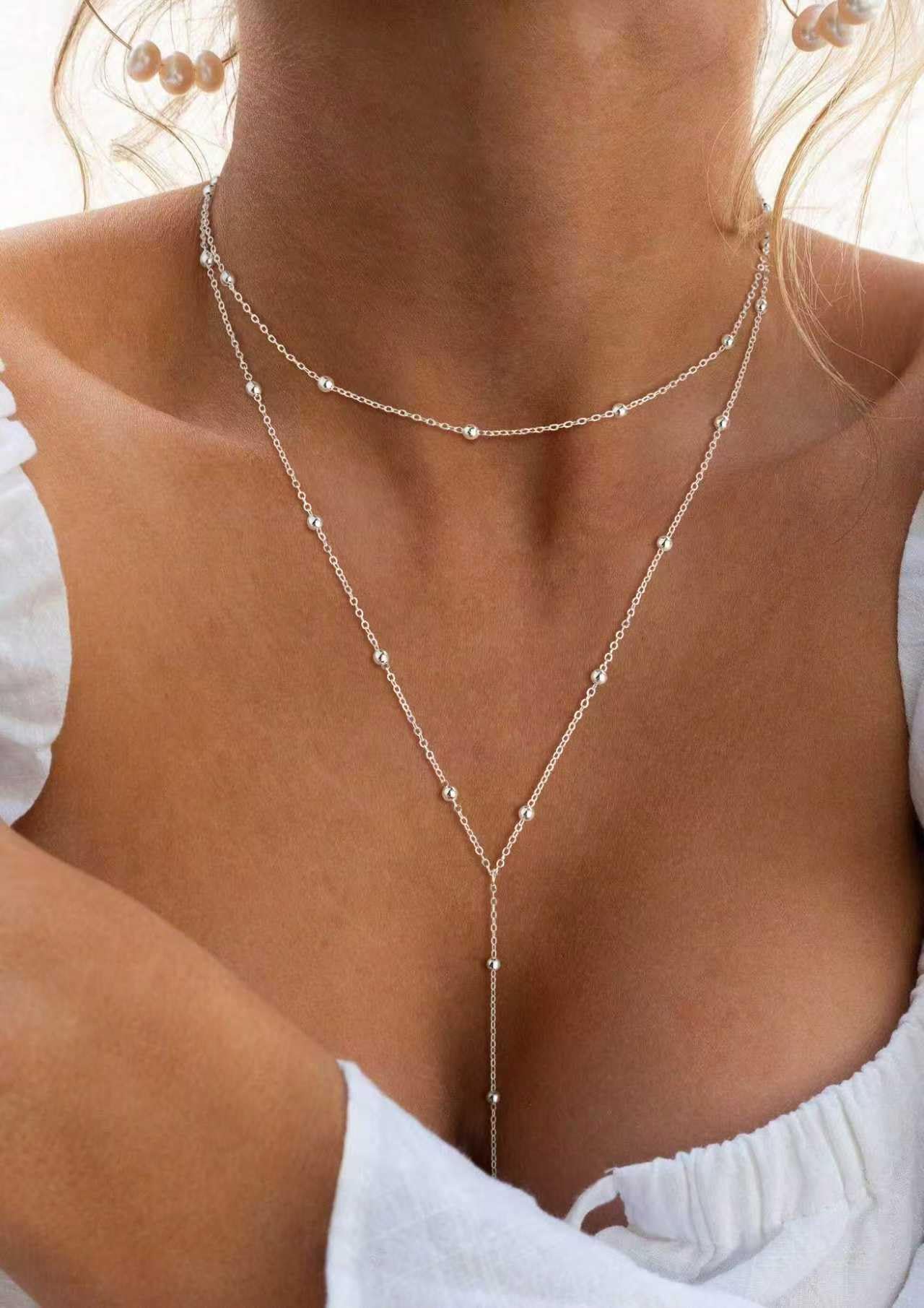 Fglqfam Lariat Necklace for Women, Dainty Long Necklaces, 14k Gold/Silver Plated Y-Shaped Drop Chain Necklace, Simple Layered Necklaces, Trendy Jewelry Gifts