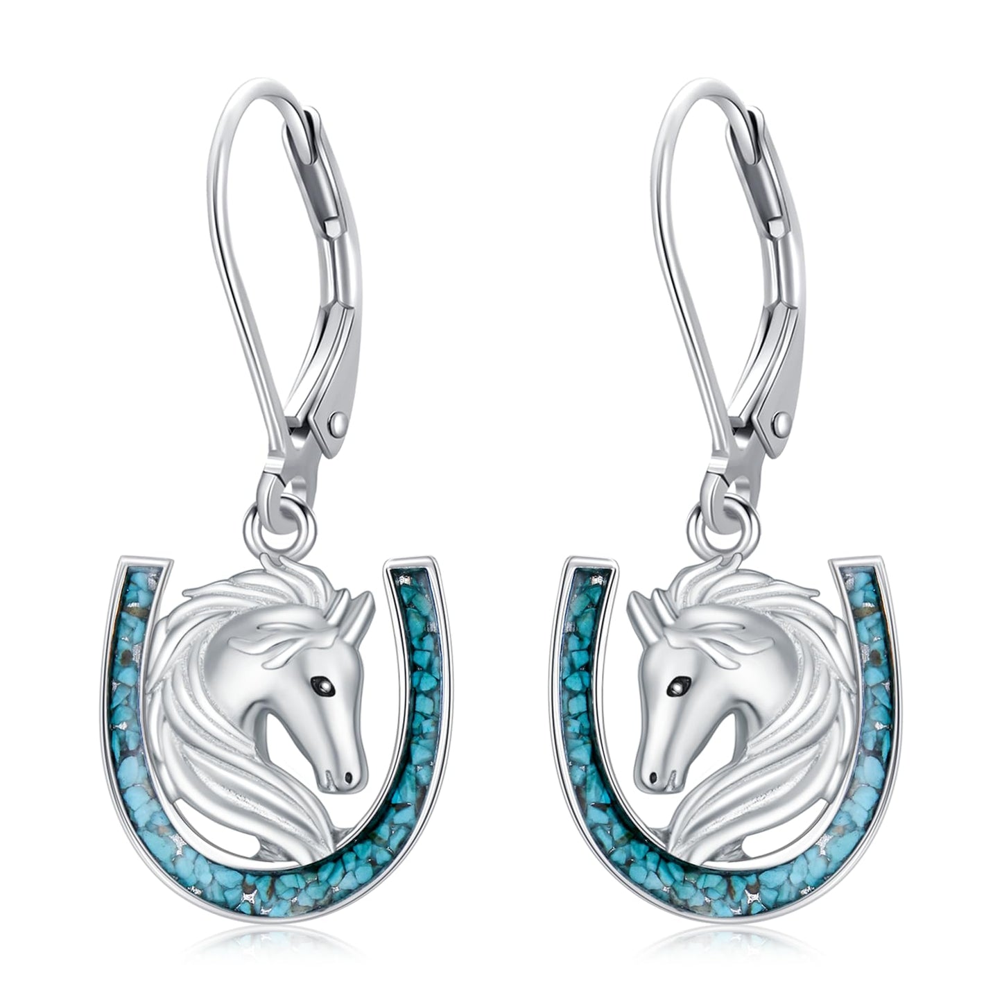 YYmqmq Horse Earrings for Women 925 Sterling Silver Turquoise Horseshoe Dangle Earrings Western Jewelry Christmas Gifts for Women Girlfriend Horse Lovers