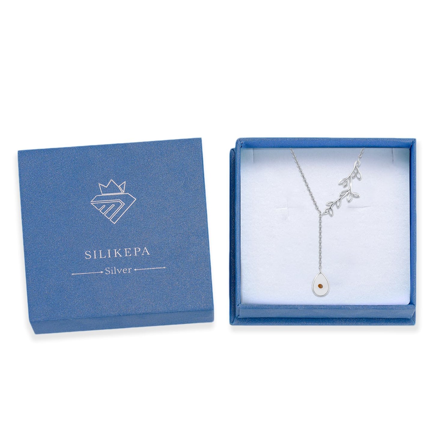 Silikepa Leaf Necklace for Women 925 Sterling Silver Leaf Pendant Y Necklace with Mustard seeds Jewelry Gifts for Women