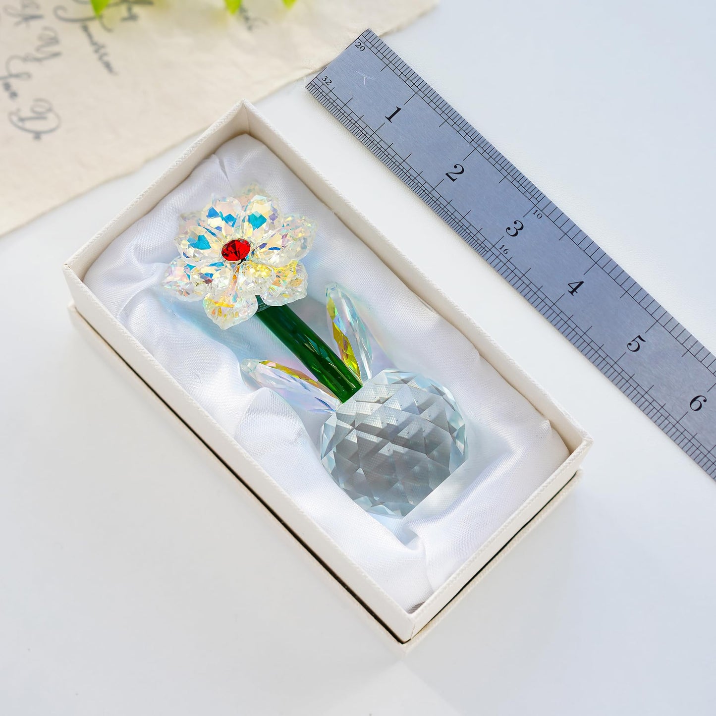 KRISININE Crystal Sunflower Figurine Handcrafted Glass Flowers Collectible Small Sunflower Paperweight Table Decoration for Home Decor(3.7 * 1.8inch)