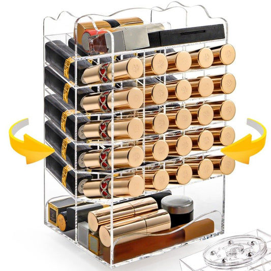 Tlence 54 Slots Acrylic Rotating Lipstick Organizer, 7 Tier Spinning Lipgloss Tower Holder, Clear Cosmetic Display Case, Rotable Lip Stick Display Rack Stand for Lip Gloss, Makeup Accessory, Lip Balm