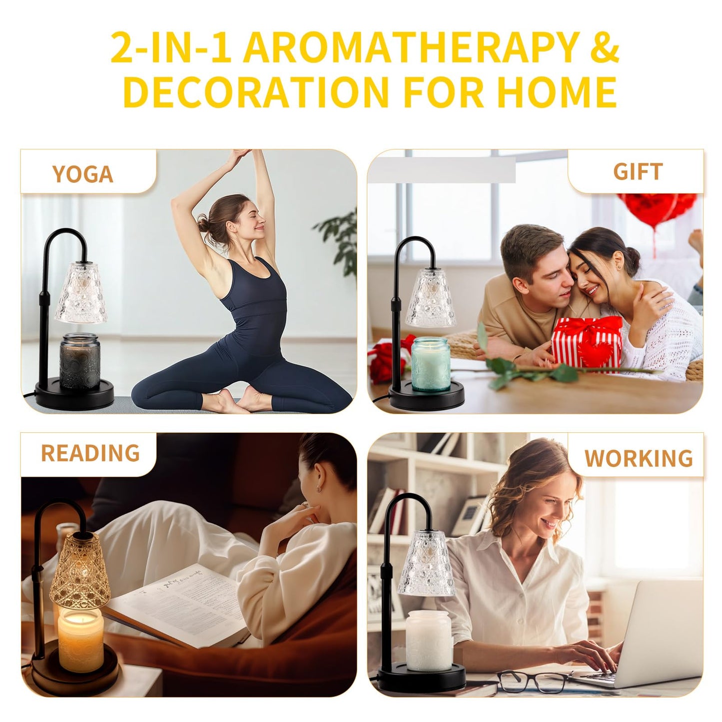 RMFSH Candle Warmer Lamp with Timer Dimmable, Birthday Gifts for Women Mom, House Warming Gifts New Home Decor, Wax Melt Warmer for Jar Candles with 2 Bulbs