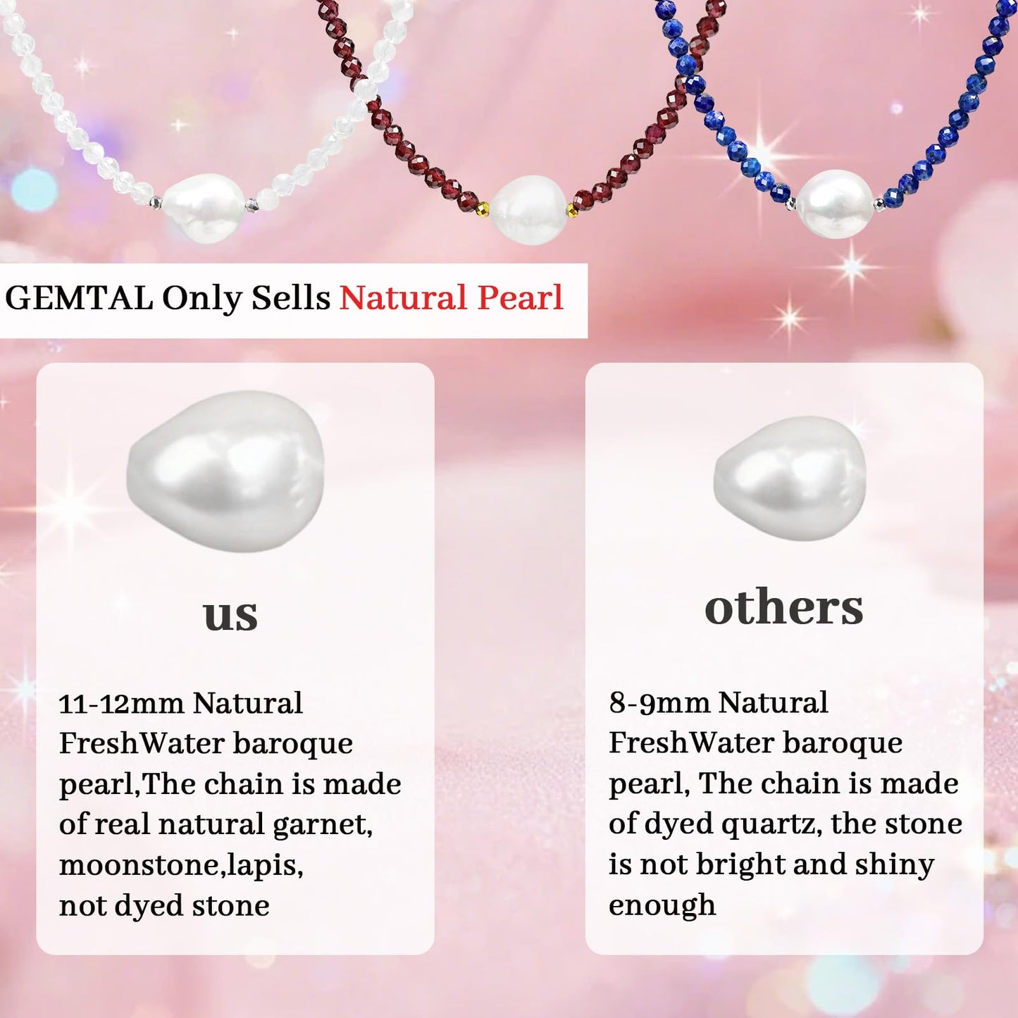 GEMTAL Pearl Necklaces for Women Trendy Single Pearl Necklace Moonstone Crystal Choker Natural Gemstone Beaded Necklace Jewelry for Women Mothers Day Valentines Gifts