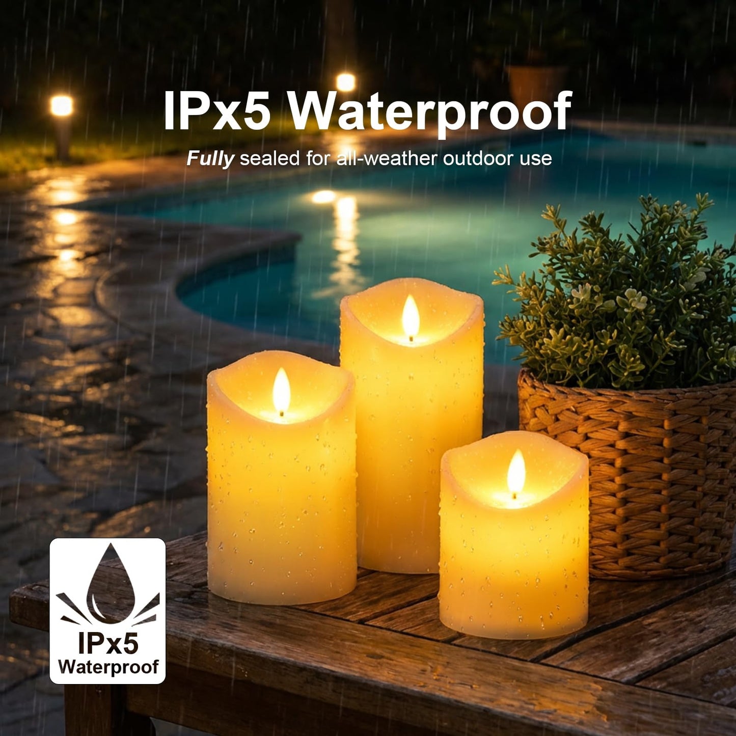 ARIKJ Solar Candles Outdoor Waterproof, Flameless LED Candles Rechargeable, Solar Powered Pillar Candles Dusk to Dawn for Patio Lantern Garden Table Decorations, Set of 3, 3.25" X 4"5" 6"