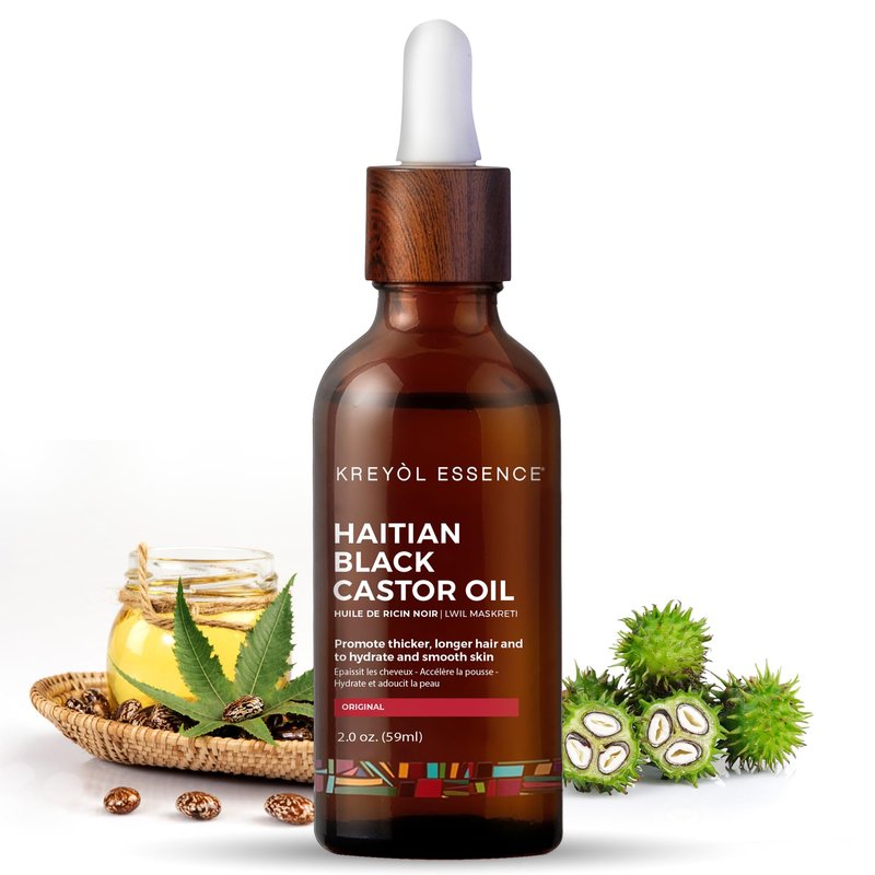 Kreyol Essence - Haitian Black Castor Oil for Skin and Hair, Glass Bottle - Cold Pressed, Hexane Free, Fuller-Looking Hair, Natural Humectant, Mango Papaya & Coconut, 3.4 Fl Oz