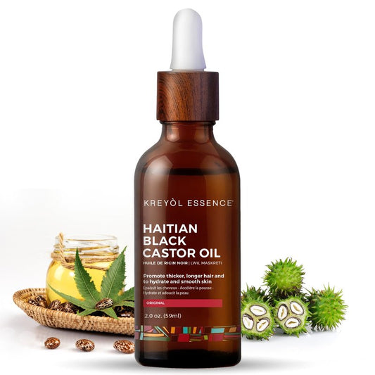 Kreyol Essence - Haitian Black Castor Oil for Skin and Hair, Glass Bottle - Cold Pressed, Hexane Free, Fuller-Looking Hair, Natural Humectant, Mango Papaya & Coconut, 3.4 Fl Oz