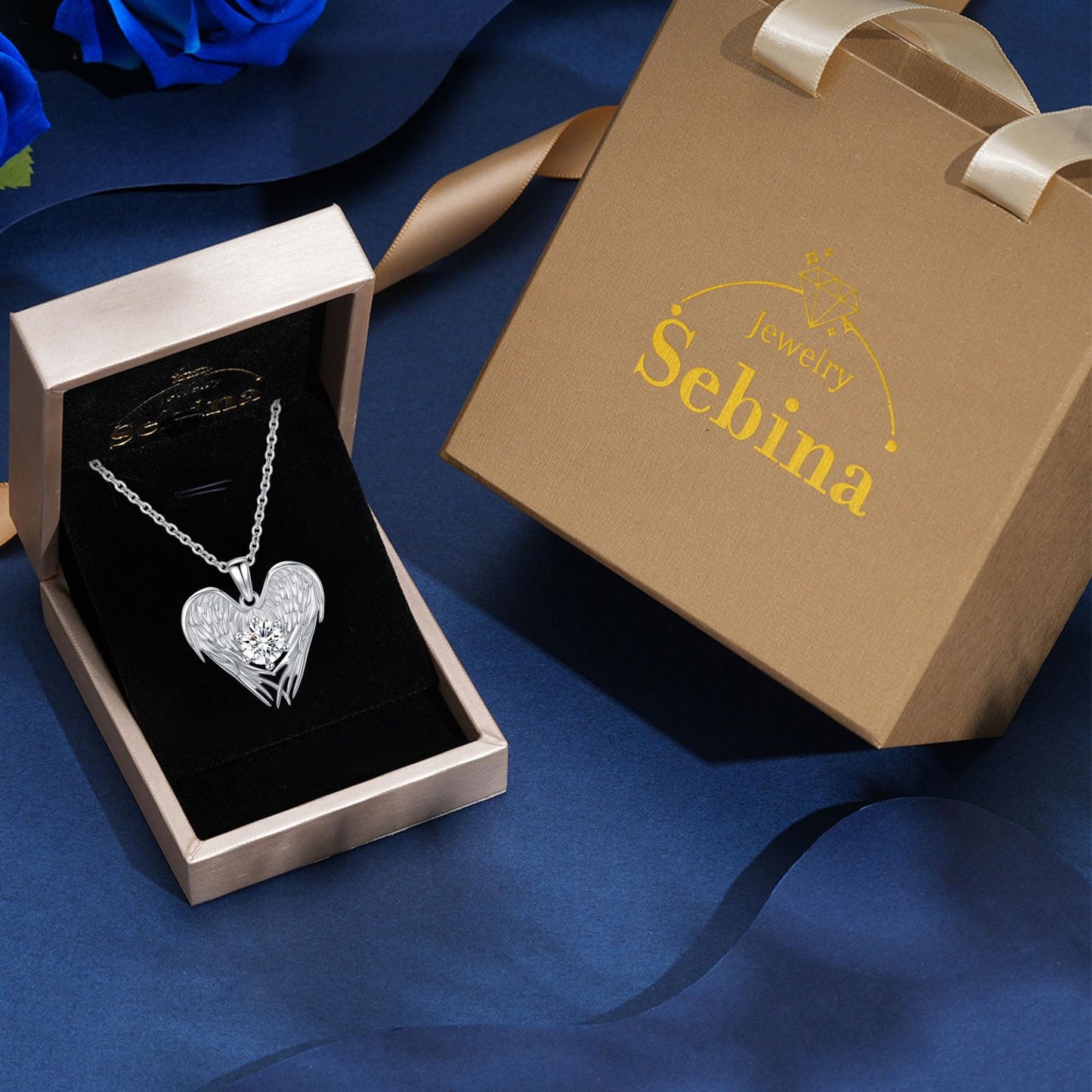 2 Carat Moissanite Necklace 925 Sterling Silver Jewelry Wings Pendant Necklace Best Gifts for Mom Women Girlfriend Grandma Friend Lover Her Wedding Birthday Anniversary Engagement Valentine's Day