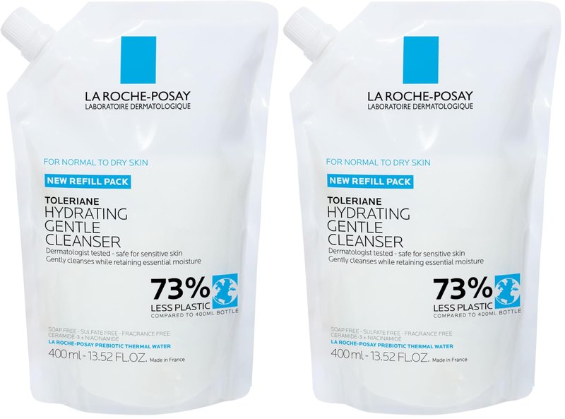 La Roche-Posay Toleriane Hydrating Gentle Face Cleanser, Hydrating With Niacinamide + Ceramides, Daily Face Wash For Dry-Skin To Normal Skin, Sensitive Skin Tested, Fragrance Free, (Pack of 2)