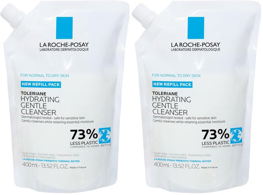 La Roche-Posay Toleriane Hydrating Gentle Face Cleanser, Hydrating With Niacinamide + Ceramides, Daily Face Wash For Dry-Skin To Normal Skin, Sensitive Skin Tested, Fragrance Free, (Pack of 2)