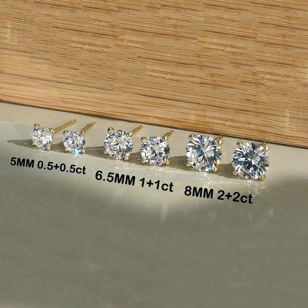 Moissanite Stud Earrings for Women Men Total 1ct Laboratory Diamond S925 Silver Earrings Wedding Jewelry (5MM 0.5ct X2)