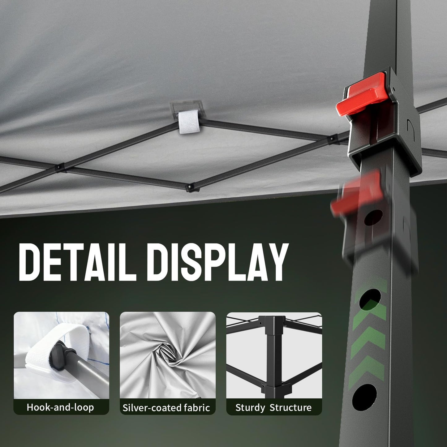 CROWN SHADES 10x10 Pop Up Canopy Tent - Patented Center Lock One Push Instant Outdoor Canopy Beach Tent with STO-N-Go Bag 8 Stakes & 4 Sand Bags，Grid Grey