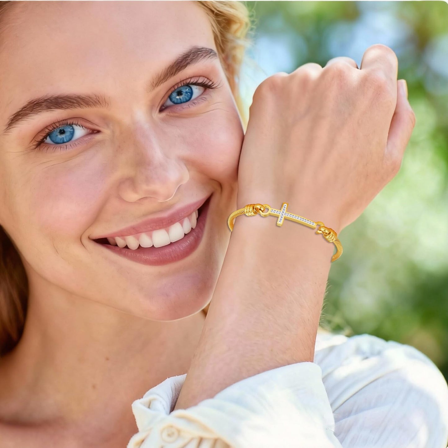 DS Religious Gift for Her Christian Cross Bracelet Bible Verse God is Within Her She Will Not Fall Inspirational Bracelets For Women Stainless Steel Jewelry Gift To Daughter Best Friend (Cross bracelet-Gold 9)