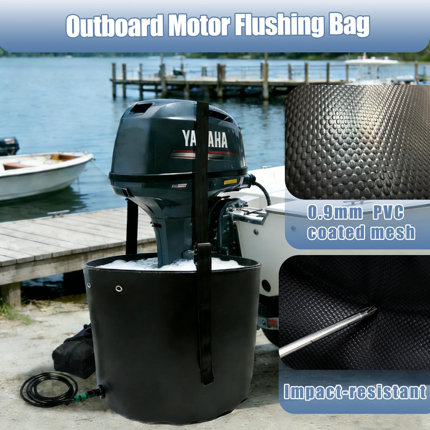 FEIJAZUM Outboard Motor Flushing Bag for Outboard Flushing on Land, 27.6'' x 27.6'' x 30'', Outboard Engines Flushing Bag Suitable for Under 350HP Outboards (0-350HP Outboard Motor)